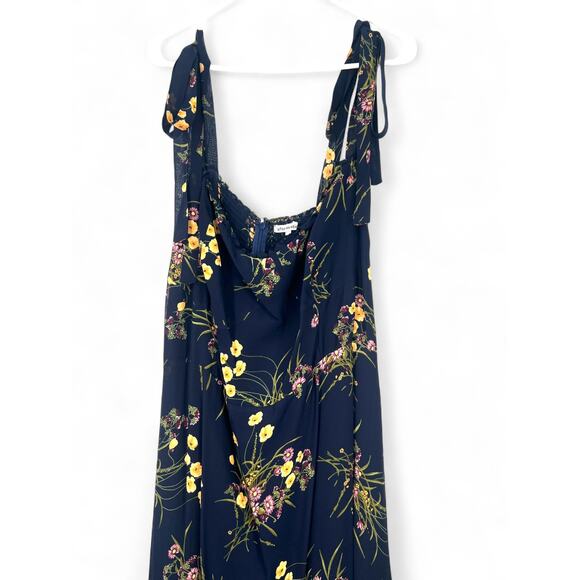 REFORMATION | 22 | Dress Tired Long Maxi Sundress Nay Dark Floral Ruffle Bow - Picture 3 of 4